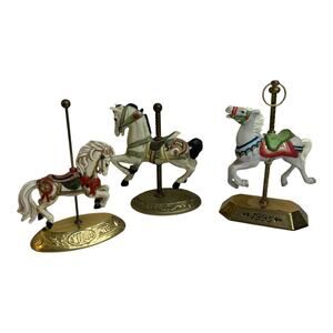 Vintage Porcelain Carousel Horses on Gold Tone Stands Mixed Lot (3)